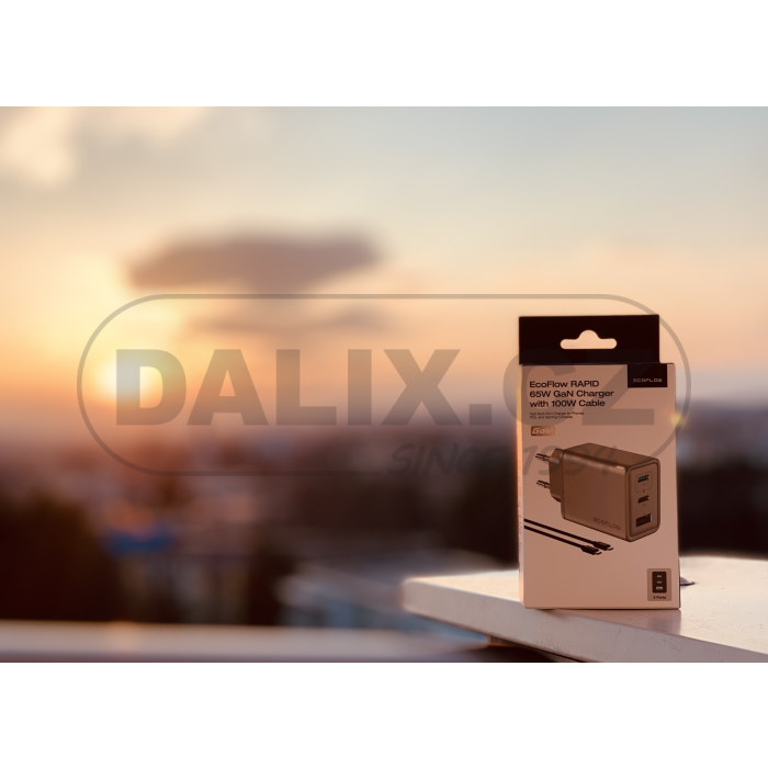 EcoFlow univerzální nabíječka (65W, 3porty, GaN) + EcoFlow RAPID 100W kabel USB-C na USB-C