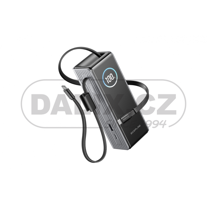 EcoFlow RAPID power banka (25000 mAh, 170 W) 2x100W vestavěný USB-C kabel - stříbrná