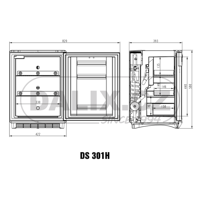 Minibar Dometic DS 301H (HEALTHCARE), panty v pravo